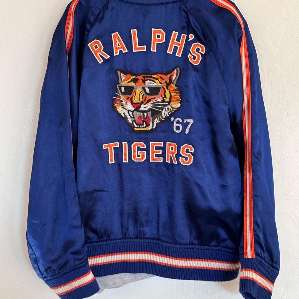 Rare POLO Ralph Lauren Blue Satin Varsity Letterman Jacket Boys 6/7 - Picture 6 of 14